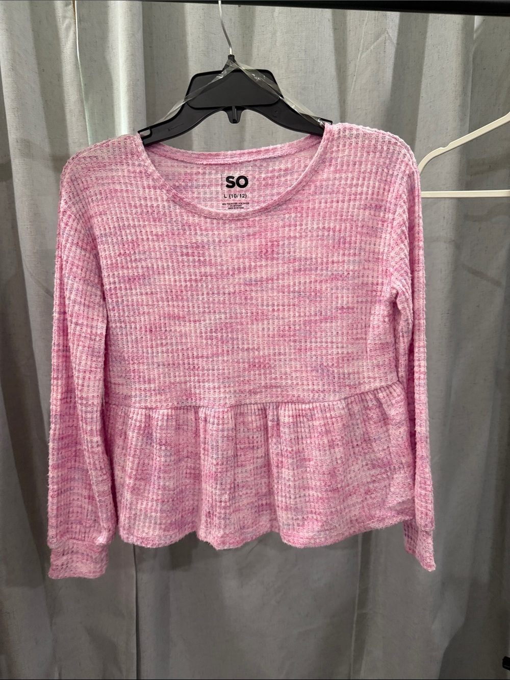 SO Pink Textured Peplum Long-Sleeve Sweater